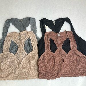 Free People NEUTRALS BUNDLE Galloon Lace Racerback Bralette 4 for 1!!!
